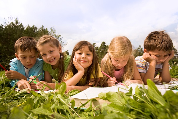 Schoolchildren outside