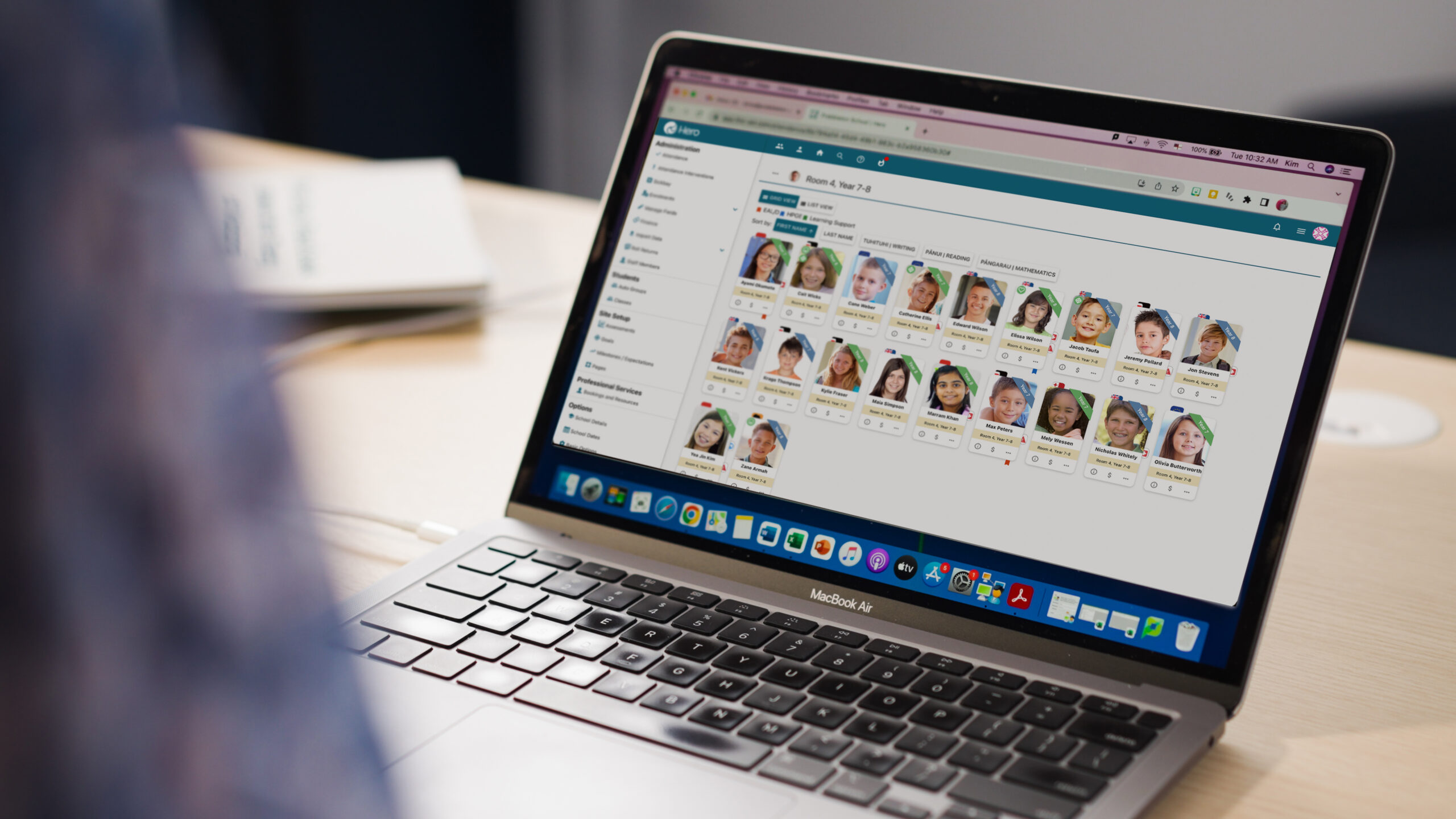 Laptop screen with school management system running