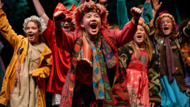 Children in costume performing for an audience