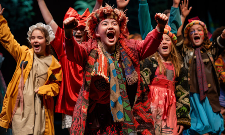 Children in costume performing for an audience