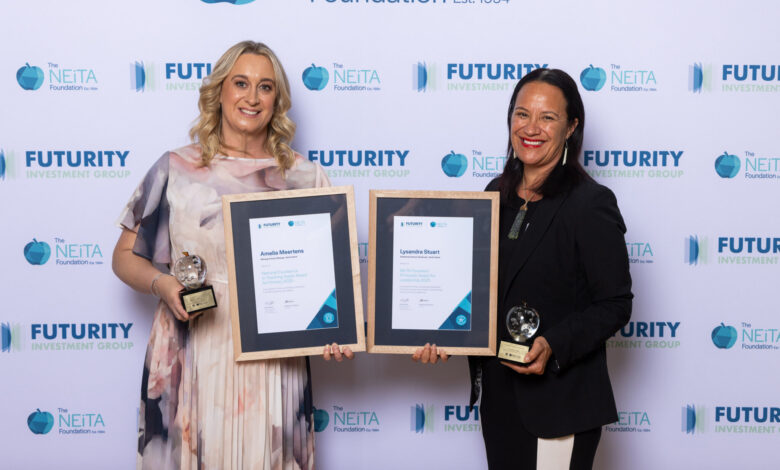 Amelia Meertens from Matangi School (left) and Lysandra Stuart from Glenbrook School (right), winners of the National Excellence in Teaching Awards (NEiTA)