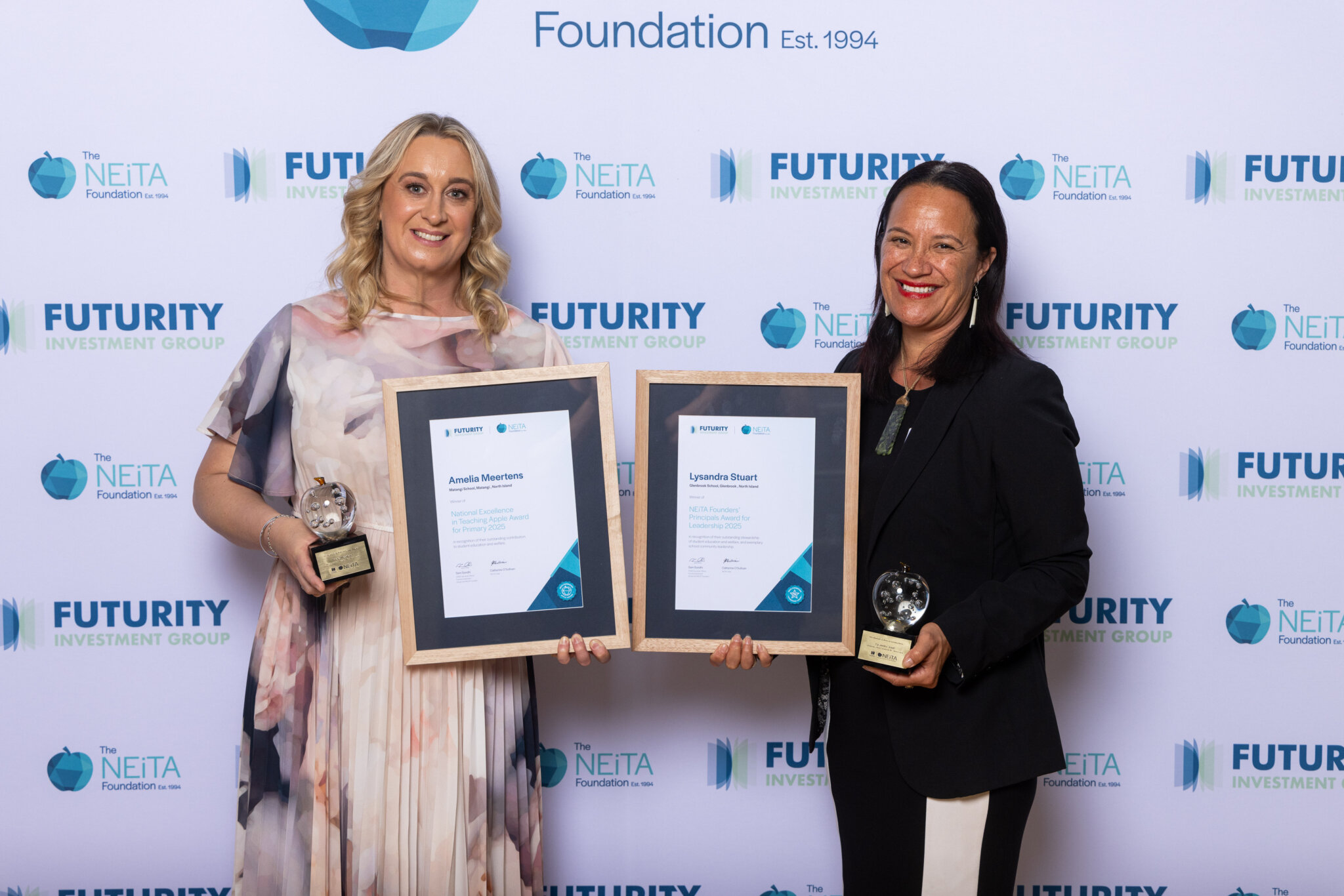 Amelia Meertens from Matangi School (left) and Lysandra Stuart from Glenbrook School (right), winners of the National Excellence in Teaching Awards (NEiTA)